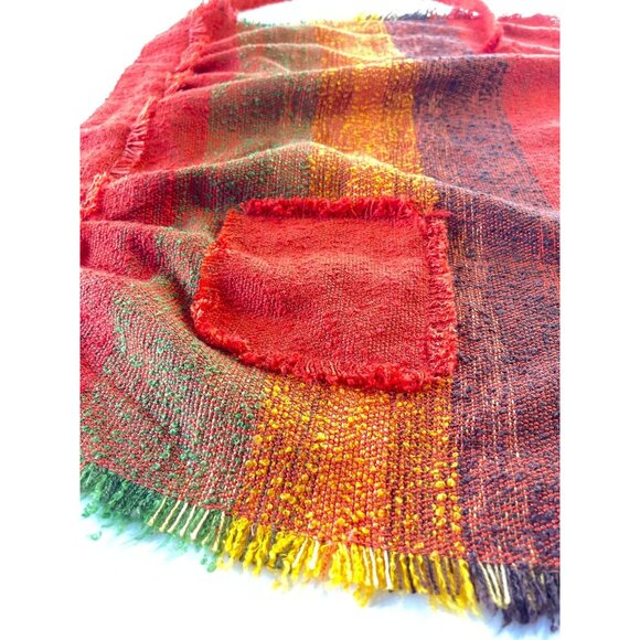 Vintage 80s handmade half apron, orange yellow stripes, woven apron - Picture 5 of 8